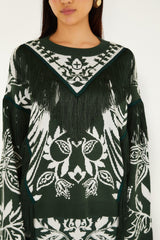Dark Green Miranda Fringes Knit Sweater - FARM Rio MIRANDA DARK GREEN