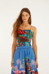 Mushroom Dream Landscape Embroidered Sleeveless Euroflax Premium Linen Top - FARM Rio DREAM LANDSCAPE MULTICOLOR