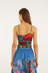 Mushroom Dream Landscape Embroidered Sleeveless Euroflax Premium Linen Top - FARM Rio DREAM LANDSCAPE MULTICOLOR