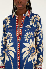 Blue Luna Collared Lenzing Ecovero Viscose Pajama Shirt - FARM Rio LUNA BLUE