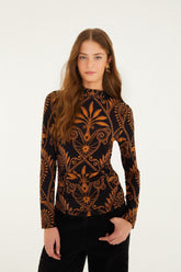 Black Cornely Ainika Ruched Waist Jersey Blouse - FARM Rio CORNELY AINIKA BLACK