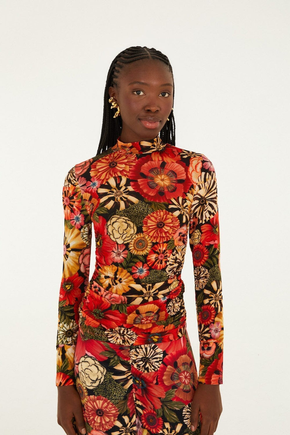 Black Flowershop Ruched Waist Jersey Blouse - FARM Rio FLOWERSHOP MINI BLACK