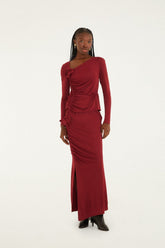 Burgundy 3d Flower Draped Side Slit Maxi Skirt - FARM Rio BURGUNDY