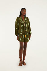 Green Heart Tapestry Embroidered Lenzing Ecovero Euroflax Shorts - FARM Rio GREEN