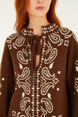 Brown Bohemian Paisley Beaded Rope Knit Sweater - FARM Rio BOHEMIAN PAISLEY