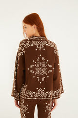 Brown Bohemian Paisley Beaded Rope Knit Sweater - FARM Rio BOHEMIAN PAISLEY