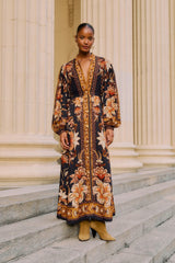 Black Majestic Garden Buttoned Puff Sleeve Maxi Dress - FARM Rio MAJESTIC GARDEN BLACK