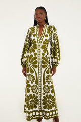 Green Palermo Buttoned Puff Sleeve Maxi Dress - FARM Rio PALERMO GREEN