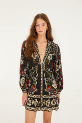Black Rococo Flowers Lenzing™ Ecovero™ Viscose Mini Dress - FARM Rio ROCOCO FLOWERS BLACK