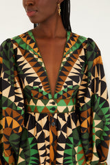 Green Heart Deco Puff Sleeve Organic Cotton Mini Dress - FARM Rio HEART DECO GREEN