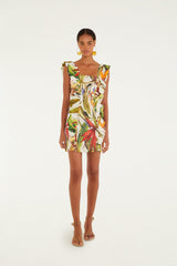 Sand Florart Lenzing Ecovero Euroflax Short Sleeve Mini Dress - FARM Rio FLORART SAND