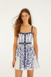 Off-White Porcelain Garden Buttoned Organic Cotton Mini Dress - FARM Rio PORCELAIN GARDEN OFF-WHITE
