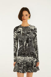 Black Ruta Ruffled Hem Mini Dress - FARM Rio RUTA BEIGE