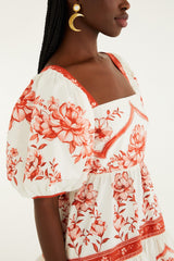 Red Porcelain Garden Organic Cotton Mini Dress - FARM Rio PORCELAIN GARDEN RED