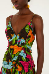Black Mujeres Y Flores Lenzing Ecovero Euroflax Midi Dress - FARM Rio MUJERES Y FLORES BLACK