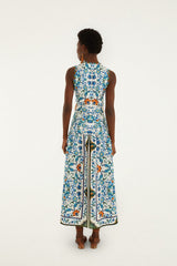 Off-White Flora Tile Scallop Euroflax Premium Linen Maxi Dress - FARM Rio FLORA TILE OFF-WHITE