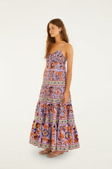 Lilac Flower Tiles Sleeveless Tiered Maxi Dress - FARM Rio FLOWER TILES LILAC