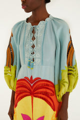 Multicolor Usiacuri Embroidered Lenzing Ecovero Euroflax Richelieu Maxi Dress - FARM Rio USIACURI MULTICOLOR