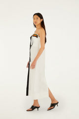 Black And White Embroidered Toucan Euroflax Premium Linen Sleeveless Maxi Dress - FARM Rio BLACK AND WHITE