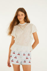 Off-White Organic Cotton Blouse With Appliqués - FARM Rio OFF-WHITE