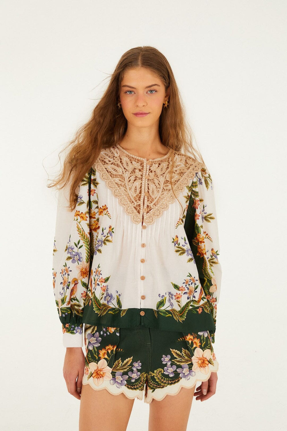 Sand Nature Lace Long Sleeve Blouse - FARM Rio NATURE SAND