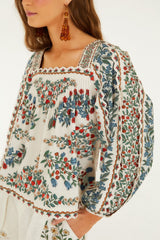 Off-White Fruit Beauty Scarf Organic Cotton Long Sleeve Blouse - FARM Rio FRUIT BEAUTY SCARF OFF-WHITE