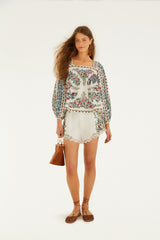 Off-White Fruit Beauty Scarf Organic Cotton Long Sleeve Blouse - FARM Rio FRUIT BEAUTY SCARF OFF-WHITE
