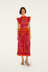 Pink And Orange Seashell Crochet Midi Skirt - FARM Rio PINK AND ORANGE