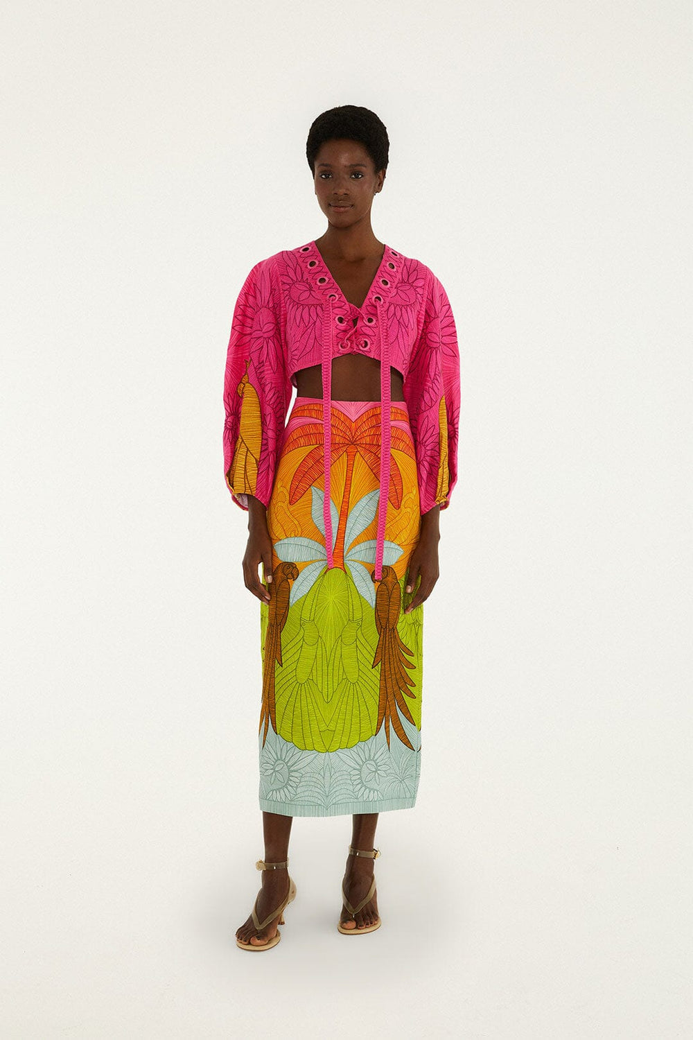Multicolor Usiacuri Euroflax Premium Linen Midi Skirt - FARM Rio USIACURI MULTICOLOR