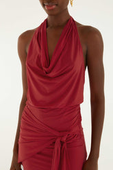 Red Draped Halter Neck Mini Dress - FARM Rio RED