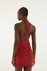 Red Draped Halter Neck Mini Dress - FARM Rio RED