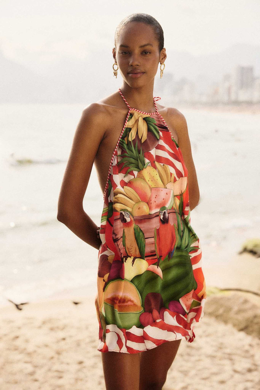 Multicolor Tropical Rope Ties Mini Dress - FARM Rio FRUIT GARDEN