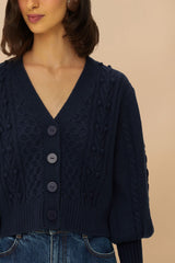 Navy Blue Mixed Stitches Knit Cardigan - FARM Rio DARK BLUE