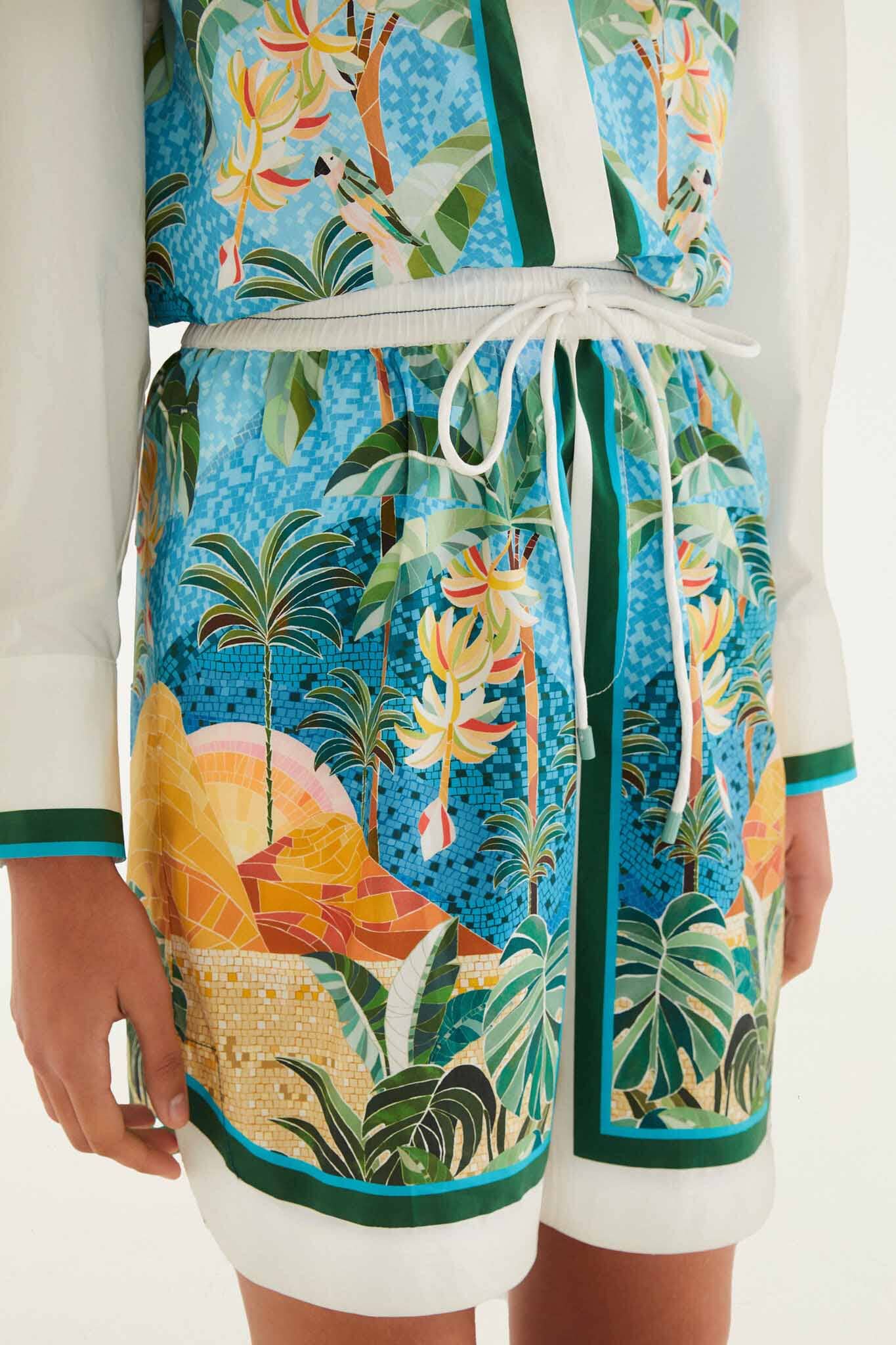 Multicolor Rio Mosaic Drawstring Pockets Shorts - FARM Rio RIO MOSAIC MULTICOLOR