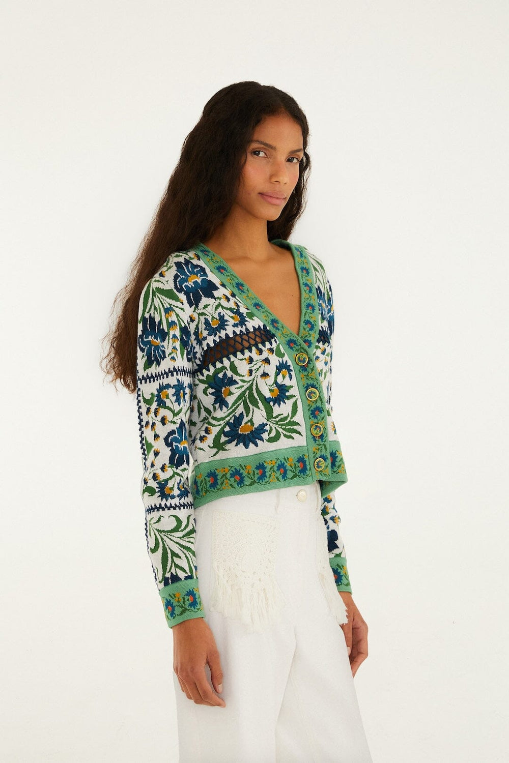 Off-White Manoela Buttoned Knit Cardigan - FARM Rio MANOELA OFF-WHITE