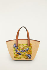 Raffia Basket Tote Bag Small - FARM Rio SUNNY PARADISE EMBROIDERY