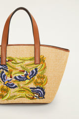 Raffia Basket Tote Bag Small - FARM Rio SUNNY PARADISE EMBROIDERY