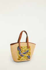 Raffia Basket Tote Bag Small - FARM Rio SUNNY PARADISE EMBROIDERY