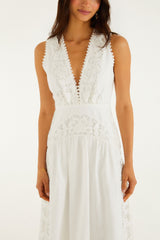Off-White Richelieu V Neck Sleeveless Midi Dress - FARM Rio OFF-WHITE