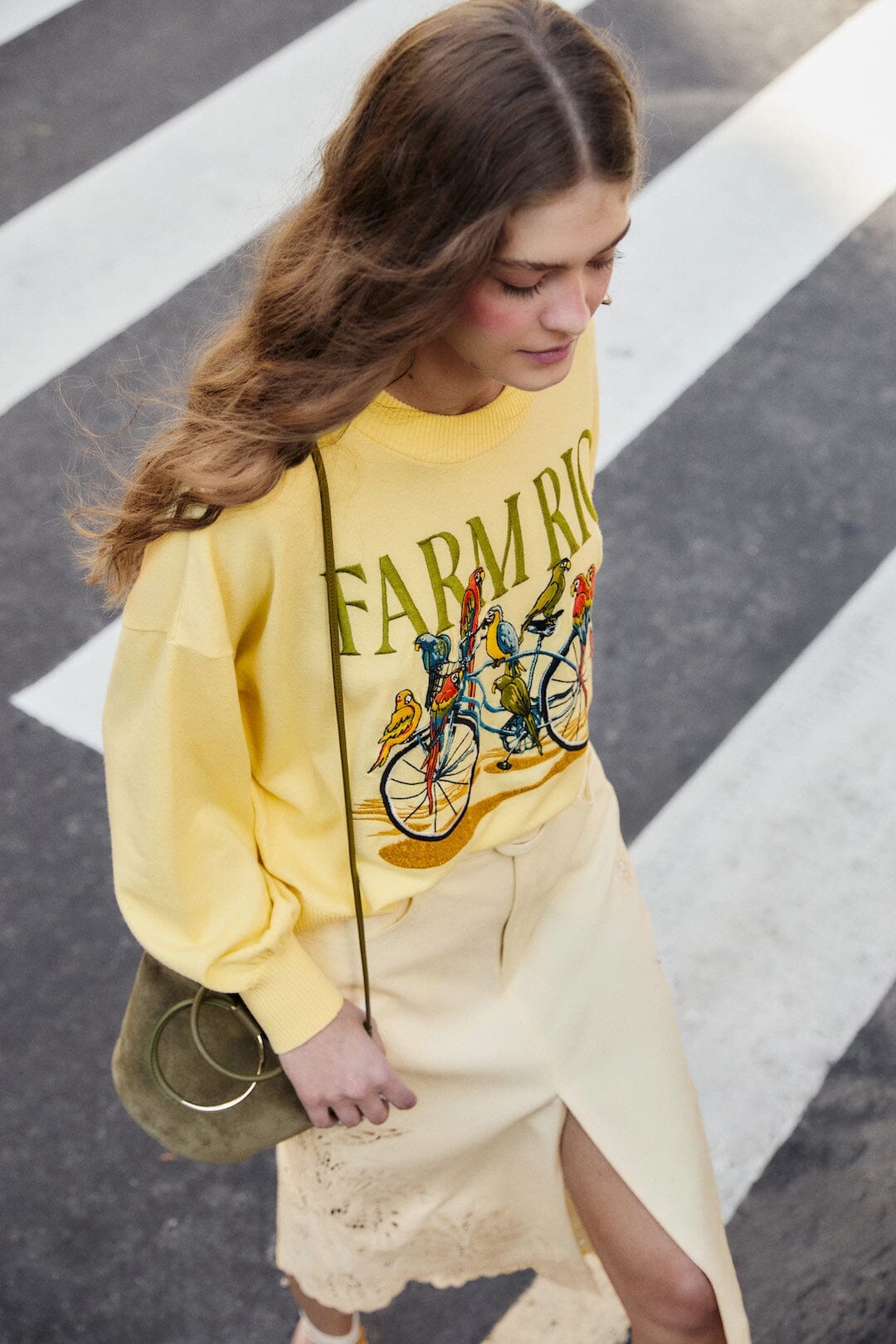 Yellow Birds Bicycle Embroidered Sweater - FARM Rio YELLOW