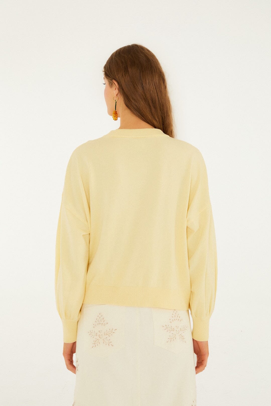 Yellow Birds Bicycle Embroidered Sweater - FARM Rio YELLOW