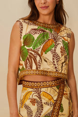 Sand Foliage Sketch Blouse - FARM Rio FOLIAGE SKETCH SAND