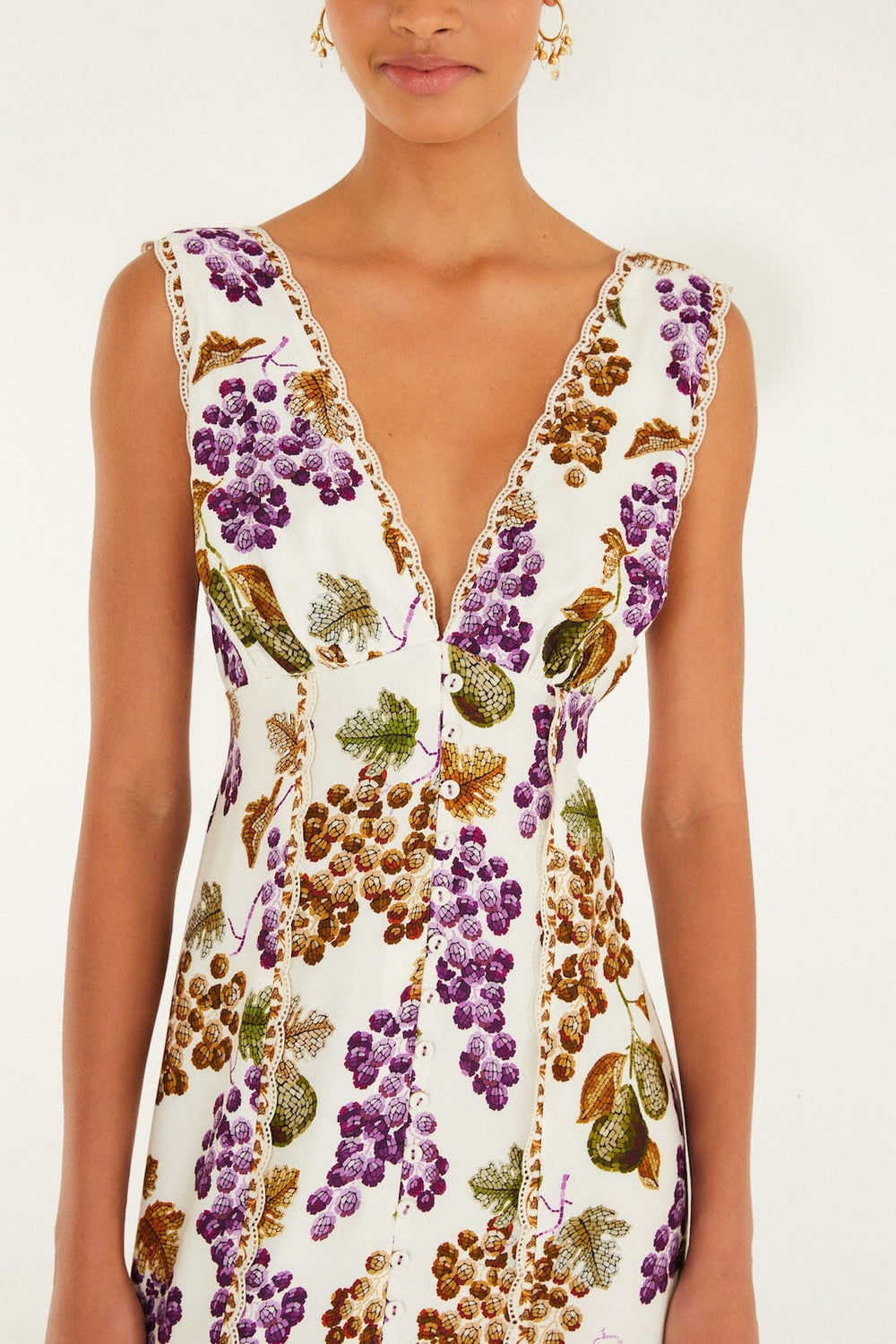Cream Grape Garden Lenzing Ecovero Viscose Midi Dress - FARM Rio GRAPE GARDEN CREAM