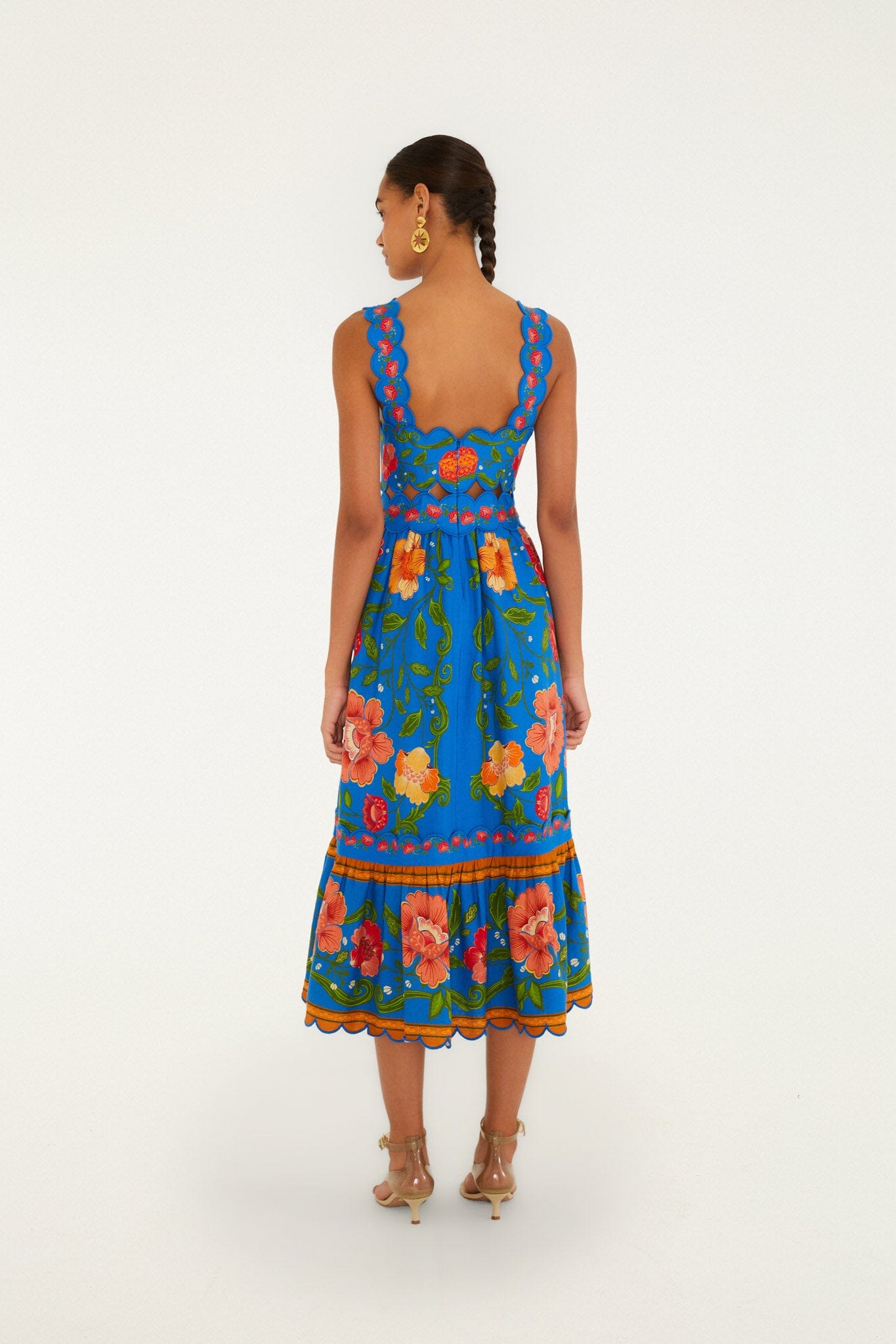Bright Blue Rococo Flowers Lenzing Ecovero Euroflax Midi Dress - FARM Rio ROCOCO FLOWERS BRIGHT BLUE