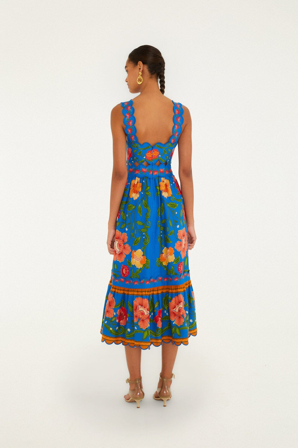 Bright Blue Rococo Flowers Lenzing Ecovero Euroflax Midi Dress - FARM Rio ROCOCO FLOWERS BRIGHT BLUE