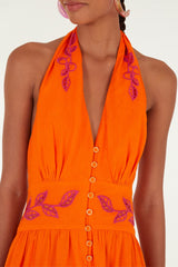 Orangee Fruit Richelieu Artisanal Lenzing Ecovero Euroflax Maxi Dress - FARM Rio ORANGE