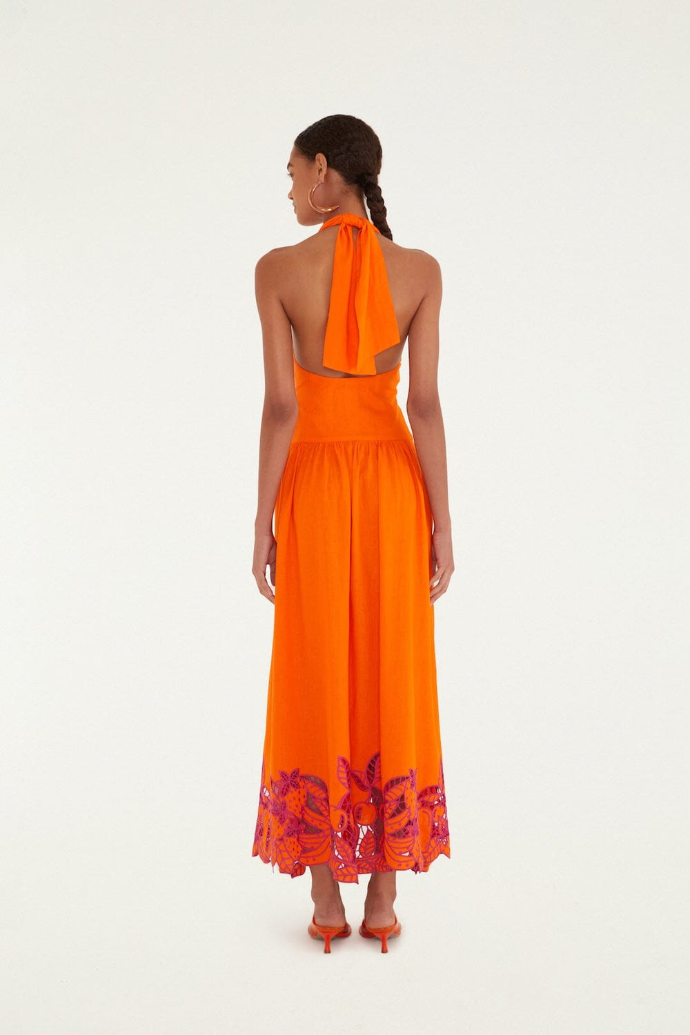Orangee Fruit Richelieu Artisanal Lenzing Ecovero Euroflax Maxi Dress - FARM Rio ORANGE