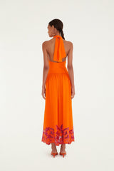 Orangee Fruit Richelieu Artisanal Lenzing Ecovero Euroflax Maxi Dress - FARM Rio ORANGE