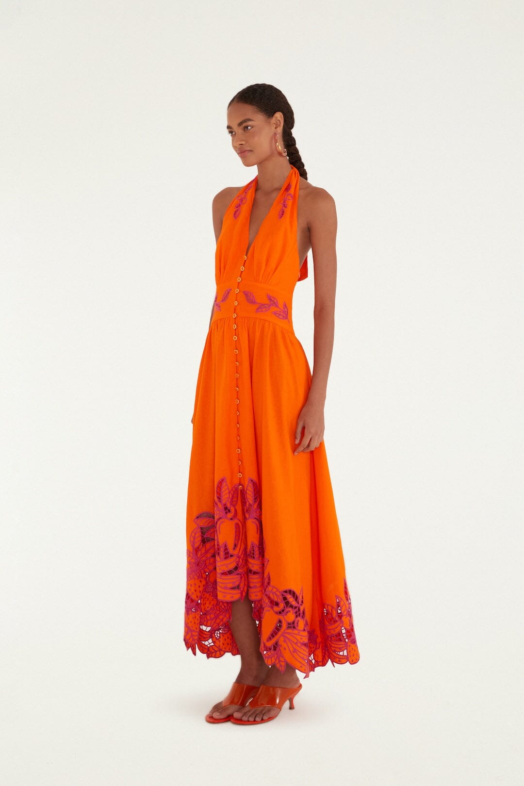 Orangee Fruit Richelieu Artisanal Lenzing Ecovero Euroflax Maxi Dress - FARM Rio ORANGE