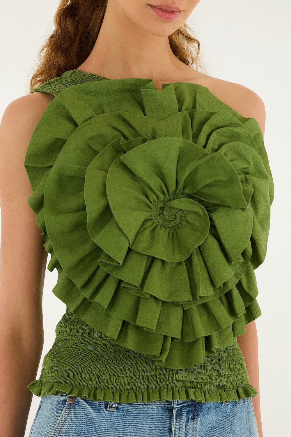 Green One Shoulder Lenzing Ecovero Euroflax Blouse - FARM Rio GREEN